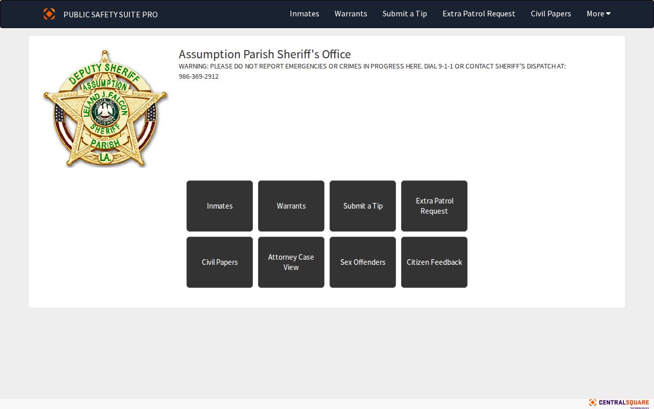 Assumption Parish current inmate and warrant portal search interface