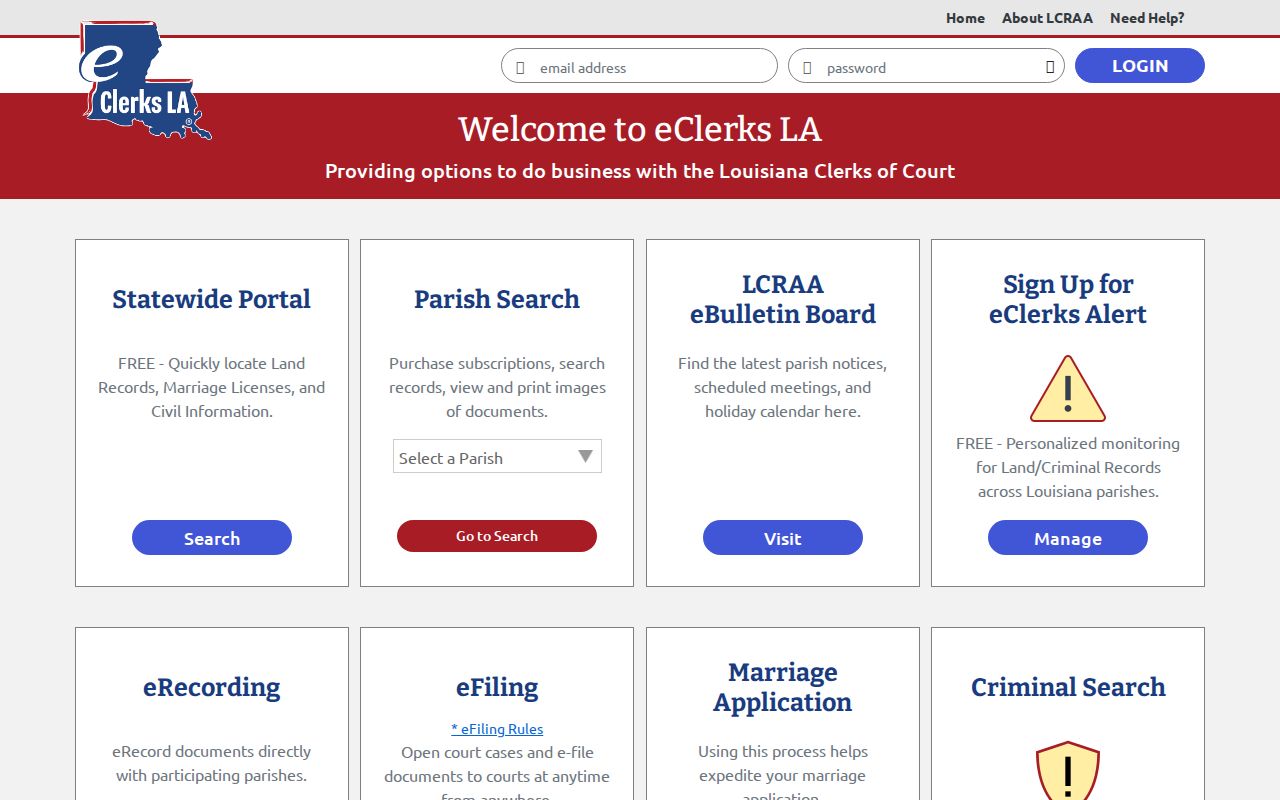 Louisiana remote court record access route serving Assumption Parish