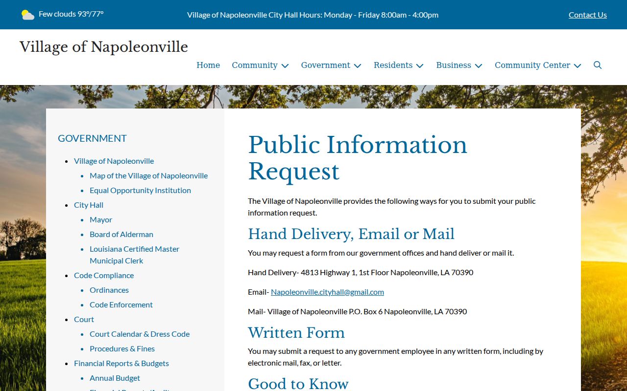 Napoleonville criminal records written public information request page